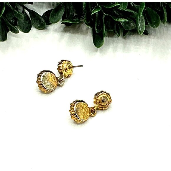 Vintage Gold-Tone Faux Pearl and Rhinestone Dangle Earrings - Picture 6 of 8